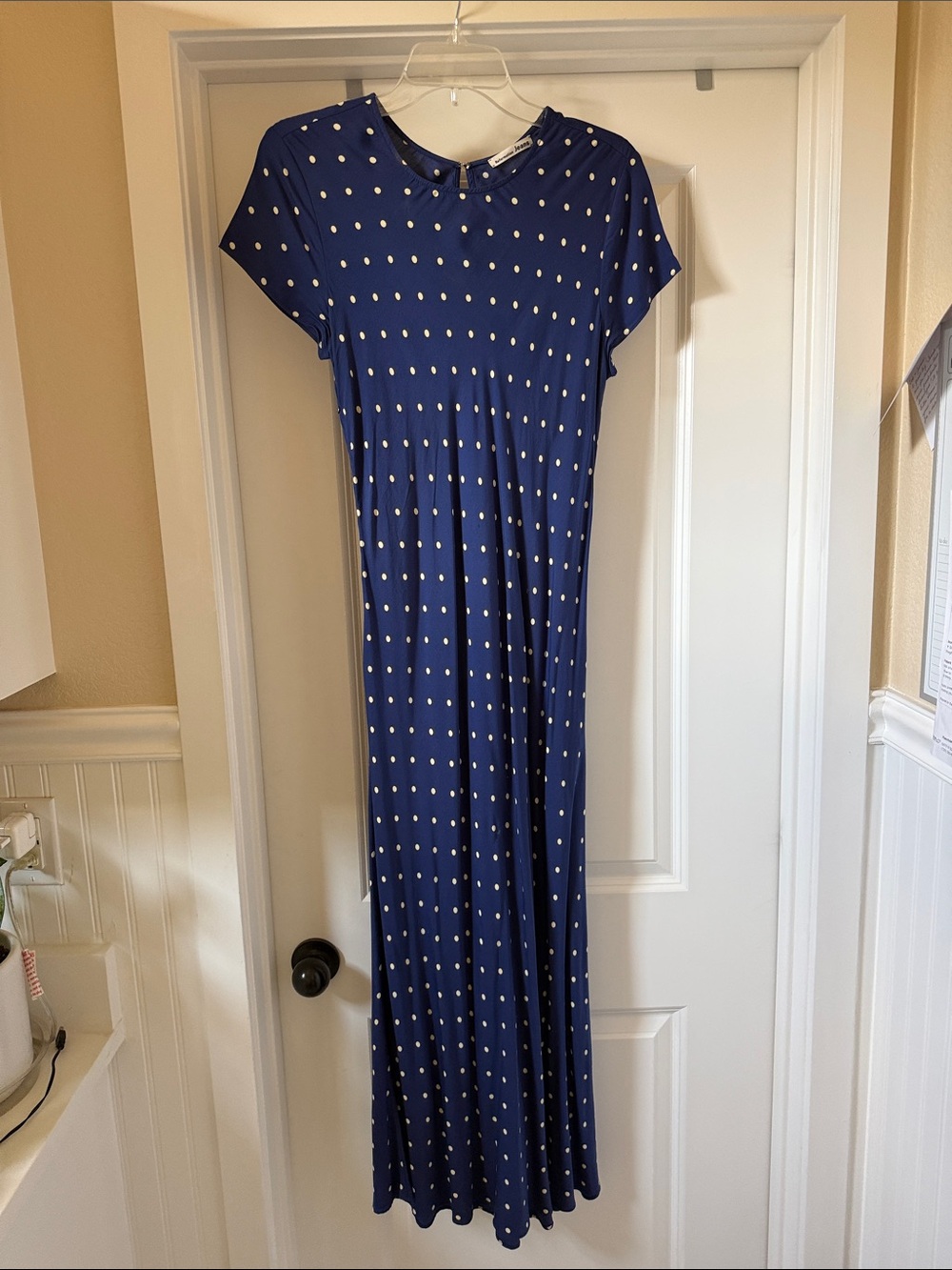 Reformation Navy Maxi Dress with White Polka Dots